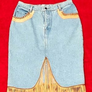 Sapman western inspired Denim Fringed Skirt NWOT